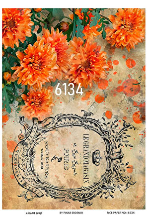 6134 Çiçek Desenli Pirinç Dekopaj 30x42