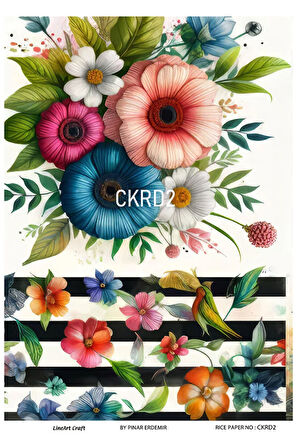 Çiçek ve Kareli Seri CKRD2 Siyah, Beyaz, Çizgili ve Çiçek Desenli 30*42 cm Pirinç Dekopaj