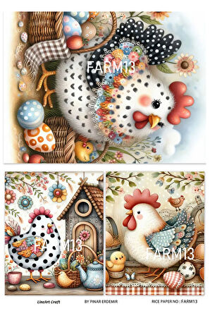 Farm Serisi FARM13 Renkli, Horoz Desenli 30*42 cm Pirinç Dekopaj