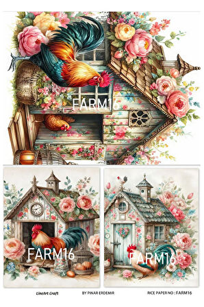 Farm Serisi FARM16 Renkli, Horoz Desenli 30*42 cm Pirinç Dekopaj