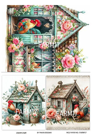 Farm Serisi FARM17 Renkli, Horoz Desenli 30*42 cm Pirinç Dekopaj