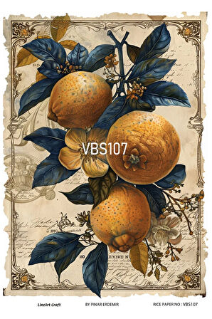 Lacivert Serisi VBS107 Limon, Mavi, Çiçek Desenli 30*42 cm Pirinç Dekopaj