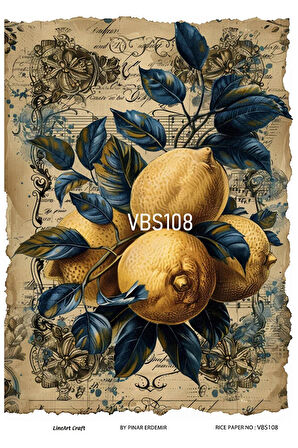 Lacivert Serisi VBS108 Limon, Mavi, Çiçek Desenli 30*42 cm Pirinç Dekopaj
