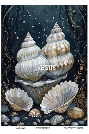 Lacivert Serisi VBS118 İstiridye, Deniz Kabukları, Mavi Desenli 30*42 cm Pirinç Dekopaj