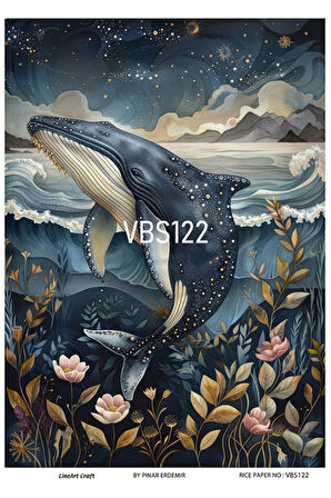 Lacivert Serisi VBS122 Balık, Yunus, İstiridye, Deniz Kabukları, Mavi Desenli 30*42 cm Pirinç Dekopa