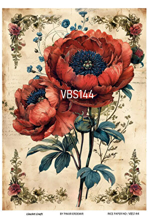 Lacivert Serisi VBS144 Çiçek, Gelincik Desenli 30*42 cm Pirinç Dekopaj