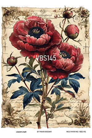 Lacivert Serisi VBS145 Çiçek, Gelincik Desenli 30*42 cm Pirinç Dekopaj