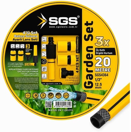 Sgs SGS4364 Gardenflex Hortum 20mt 4 Prç.Lans Set