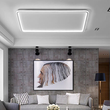 Antrasit 90x60cm Kumandalı ,dimli 3 Işık Rengi, Dikdörtgen Led Lamba ,avize, Modern Aydınlatma