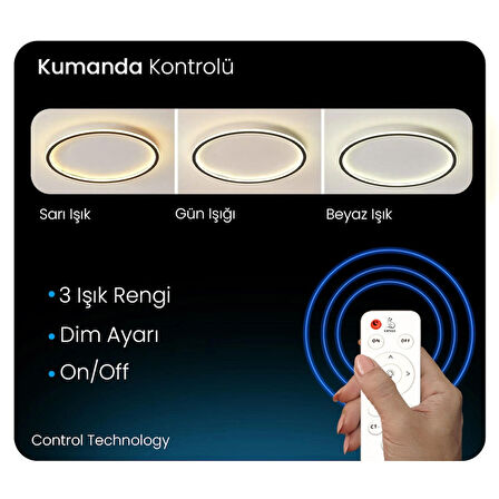 Antrasit Ø40cm Kumandalı, Dimli 3 Işık Rengi Çember Led Tavan Lambası, Avize, Modern Aydınlatma