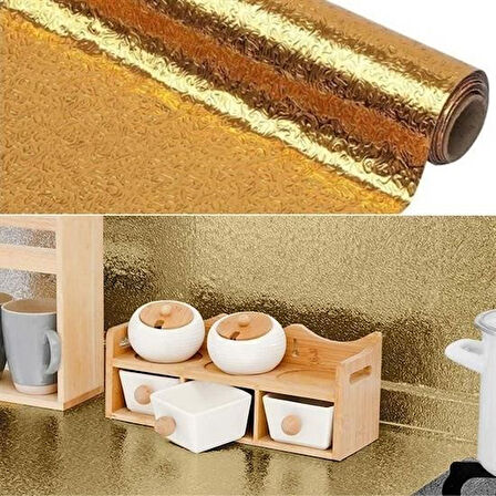 By Nevser® 10 Metre Kendinden Yapışkanlı Silinebilir Mutfak Tezgah Üstü Sticker Folyo Gold Renk