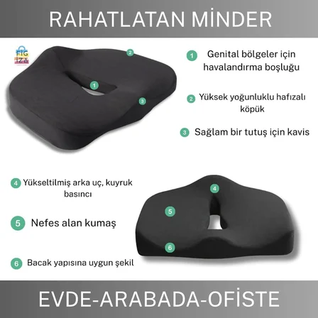 Ortopedik Basur Minderi Visco Posture Lüks Ortopedik Oturma Minderi, , Siyah, Standart