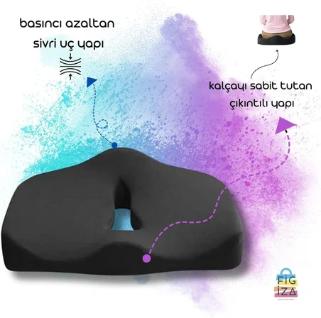 Ortopedik Basur Minderi Visco Posture Lüks Ortopedik Oturma Minderi, , Siyah, Standart