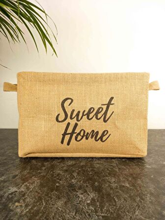 Sweet Home Jüt Hasır Ev Düzenleyici Mutfak Banyo Salon Sepeti Katlanır Sıvı Korumalı Büyük