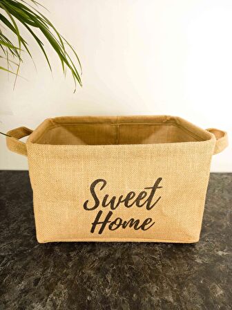 Sweet Home Jüt Hasır Ev Düzenleyici Mutfak Banyo Salon Sepeti Katlanır Sıvı Korumalı Büyük