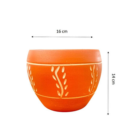 Bitki Tasarımı Ev Dekorasyon Nakış Desenli Terrakota Toprak Saksı Saksılık Salon Çiçeklik - 15 Cm