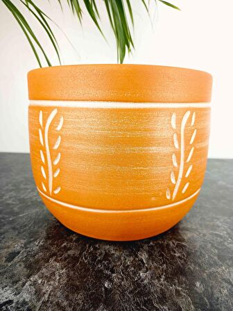 Bitki Tasarımı Ev Dekorasyon Nakış Desenli Toprak Saksı Saksılık Salon Çiçeklik - 19 CM