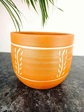 Bitki Tasarımı Ev Dekorasyon Nakış Desenli Toprak Saksı Saksılık Salon Çiçeklik - 19 CM