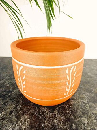 Bitki Tasarımı Ev Dekorasyon Nakış Desenli Toprak Saksı Saksılık Salon Çiçeklik - 19 CM