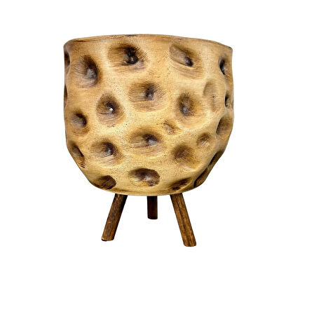 Bitki Tasarımı Ev Dekorasyon Aksesuar Naturel Desenli Toprak Saksı Saksılık Salon Çiçeklik 3 Ayaklı 19 CM