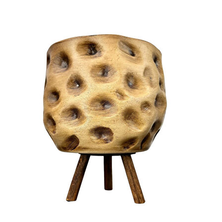 Bitki Tasarımı Ev Dekorasyon Aksesuar Naturel Desenli Toprak Saksı Saksılık Salon Çiçeklik 3 Ayaklı 19 CM