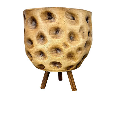 Bitki Tasarımı Ev Dekorasyon Aksesuar Naturel Desenli Toprak Saksı Saksılık Salon Çiçeklik 3 Ayaklı 19 CM