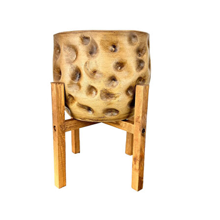 Bitki Tasarımı Ev Dekorasyon Aksesuar Naturel Desenli Toprak Saksı Saksılık Salon Çiçeklik 4 Ayaklı 19 CM