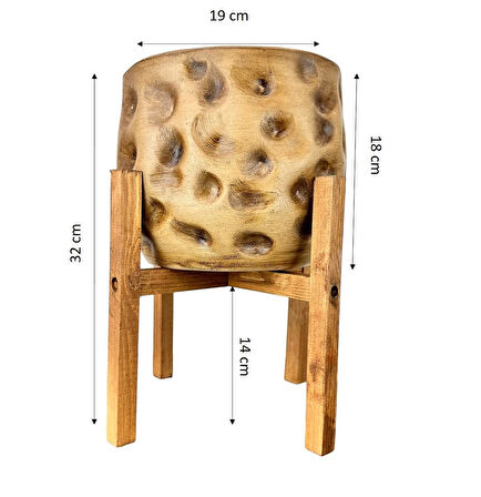 Bitki Tasarımı Ev Dekorasyon Aksesuar Naturel Desenli Toprak Saksı Saksılık Salon Çiçeklik 4 Ayaklı 19 CM