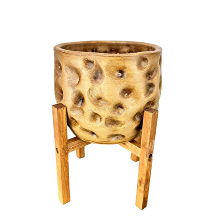 Bitki Tasarımı Ev Dekorasyon Aksesuar Naturel Desenli Toprak Saksı Saksılık Salon Çiçeklik 4 Ayaklı 19 CM