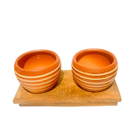 Bitki Tasarımı Ev dekorasyon Aksesuar Yan Çizgi Terakota Toprak Saksı İkili Ahşap Tabanlı Çiçeklik Saksı Saksılık