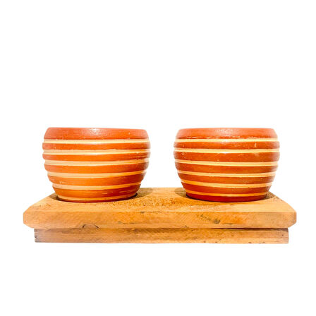 Bitki Tasarımı Ev dekorasyon Aksesuar Yan Çizgi Terakota Toprak Saksı İkili Ahşap Tabanlı Çiçeklik Saksı Saksılık