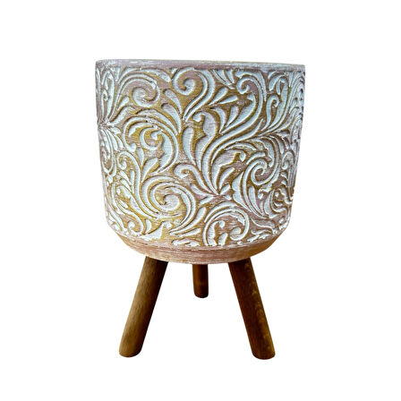 Bitki Tasarımı Ev dekorasyon Gold Çiçek Desenli Beton Saksı Ayaklı Çiçeklik Saksılık