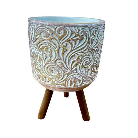 Bitki Tasarımı Ev dekorasyon Gold Çiçek Desenli Beton Saksı Ayaklı Çiçeklik Saksılık