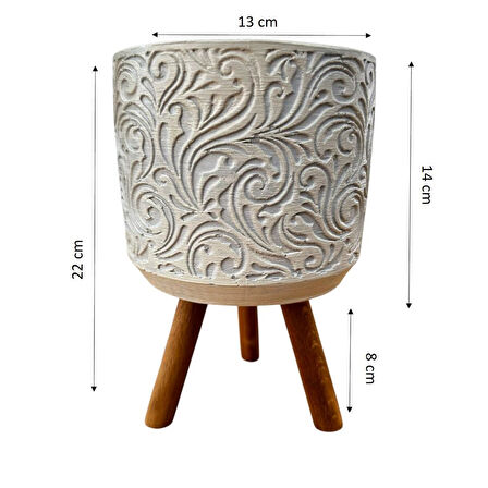 Bitki Tasarımı Ev dekorasyon Bej Çiçek Desen Ayaklı Beton Saksı Çiçeklik Saksılık