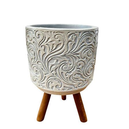 Bitki Tasarımı Ev dekorasyon Bej Çiçek Desen Ayaklı Beton Saksı Çiçeklik Saksılık