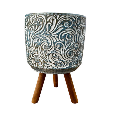 Bitki Tasarımı Ev dekorasyon Mavi Eskitme Çiçek Desen Ayaklı Beton Saksı Çiçeklik Saksılık