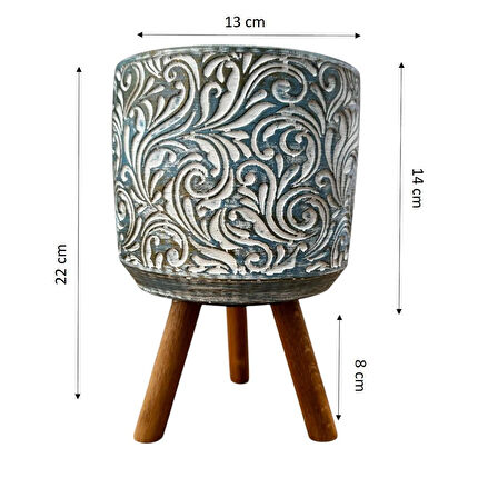 Bitki Tasarımı Ev dekorasyon Mavi Eskitme Çiçek Desen Ayaklı Beton Saksı Çiçeklik Saksılık