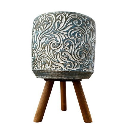 Bitki Tasarımı Ev dekorasyon Mavi Eskitme Çiçek Desen Ayaklı Beton Saksı Çiçeklik Saksılık