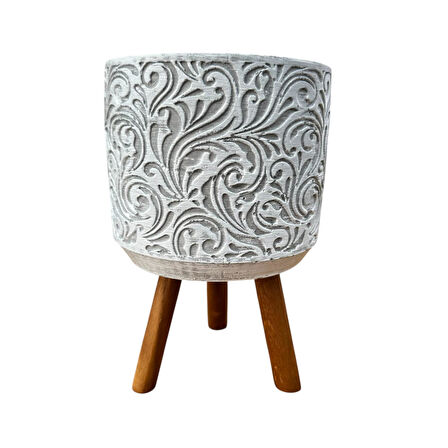 Bitki Tasarımı Ev dekorasyon Gri Çiçek Desen Ayaklı Beton Saksı Çiçeklik Saksılık