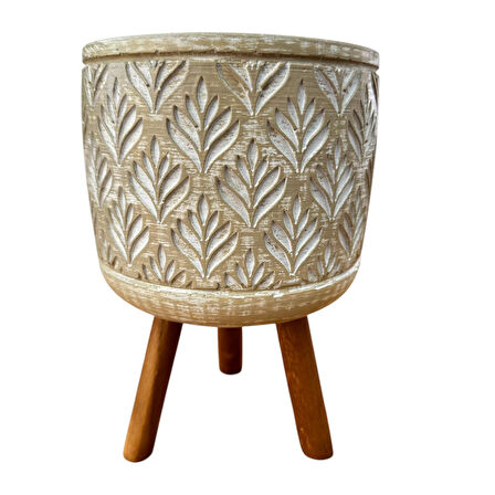 Bitki Tasarımı Ev dekorasyon Bej Lotus Ayaklı Beton Saksı Çiçeklik Saksılık