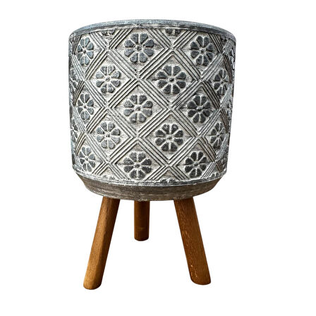 Bitki Tasarımı Ev dekorasyon Gri Yonca Ayaklı Beton Saksı Çiçeklik Saksılık