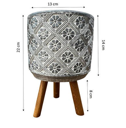 Bitki Tasarımı Ev dekorasyon Gri Yonca Ayaklı Beton Saksı Çiçeklik Saksılık