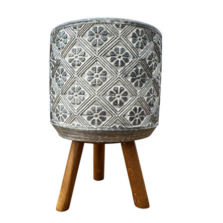 Bitki Tasarımı Ev dekorasyon Gri Yonca Ayaklı Beton Saksı Çiçeklik Saksılık