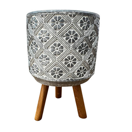 Bitki Tasarımı Ev dekorasyon Gri Yonca Ayaklı Beton Saksı Çiçeklik Saksılık