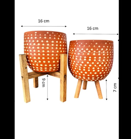 Bitki Tasarımı Nokta Desenli Terakota Saksı & Saksılık Dekoratif Salon Çiçekliği 3-4 Ayaklı 15 CM