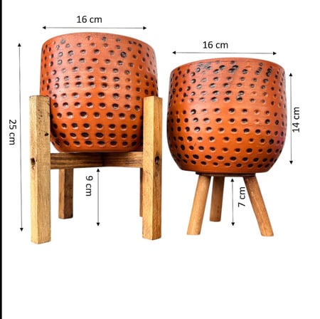 Bitki Tasarımı Siyah Nokta Desenli Terakota Saksı & Saksılık Dekoratif Salon Çiçekliği 3-4 Ayaklı 15 CM