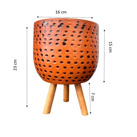 Bitki Tasarımı Siyah Nokta Desenli Terakota Saksı & Saksılık Dekoratif Salon Çiçekliği 3 Ayaklı 15 CM