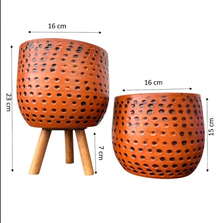 Bitki Tasarımı Siyah Nokta Desenli Terakota Saksı & Saksılık Dekoratif Salon Çiçekliği Ayaksız-3 Ayaklı 15 CM