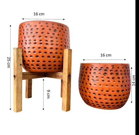 Bitki Tasarımı Siyah Nokta Desenli Terakota Saksı & Saksılık Dekoratif Salon Çiçekliği Ayaksız - 4 Ayaklı 15 CM