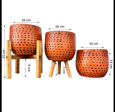 Bitki Tasarımı Siyah Nokta Desenli Terakota Saksı & Saksılık Dekoratif Salon Çiçekliği 3'lü Set 15 CM